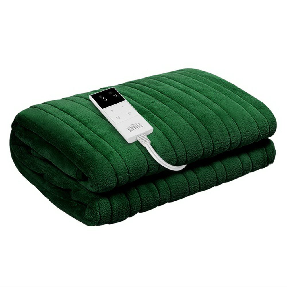 Giselle Electric Throw Rug Heated Blanket Washable Snuggle Flannel Winter Green - NuSea